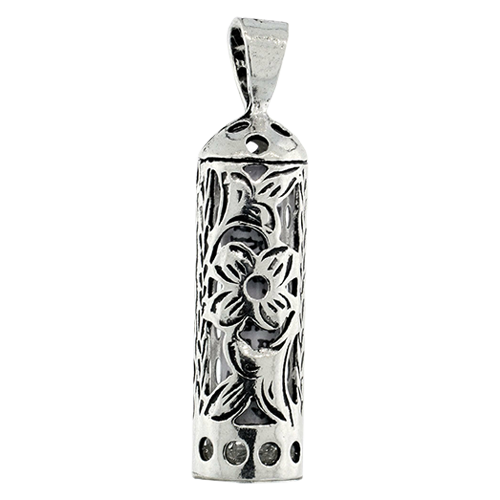 Mezuzah Pendant - Sterling Silver (Floral)