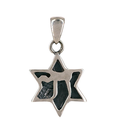 Star of David with Opal Center and Chai on Reverse Side Pendant (No Chain)
