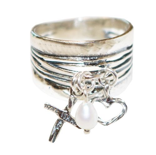 Dangle Ring- Sterling Silver, Holy Land, Christian, Hebrew Heritage, (JR094)