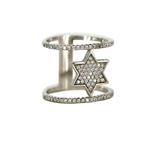 Closed Star of David 2 Banded Sterling Ring - Size 7.5