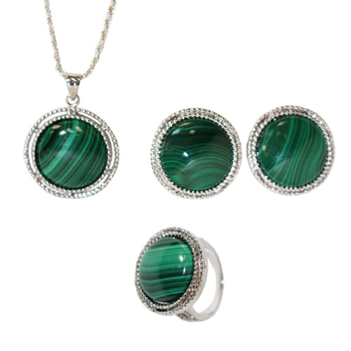 Malachite Necklace, Earring & Ring Set