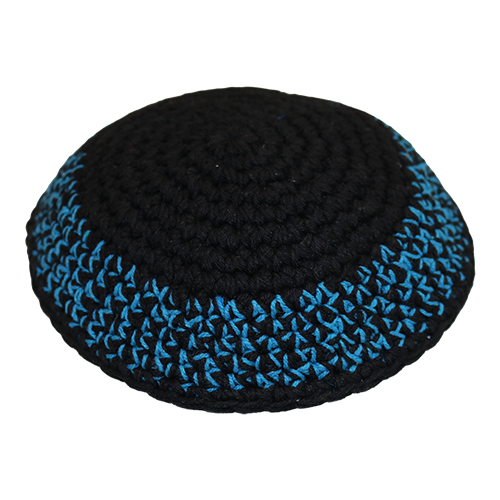 Black with Turquoise Knitted Kippah (16cm)