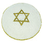 White Knitted Kippah with Gold Star of David (14cm)