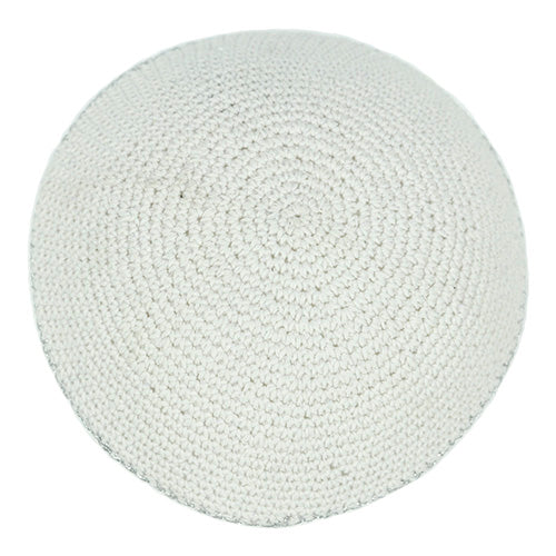 White Crocheted Kippah with Silver Edge (Various Sizes)
