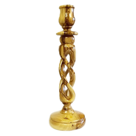Olive Wood Spiral Candlestick - Large (Style A)