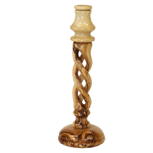 Olive Wood Spiral Candlestick - Large (Style B)