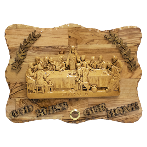 God Bless Our Home Last Supper Olive Wood Plaque