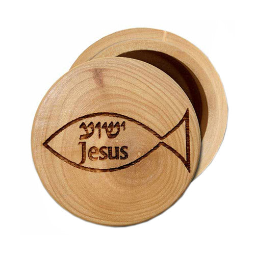 Jesus/Yeshua Fish Olive Wood Round Box