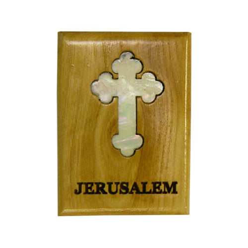 Olive Wood & Mother of Pearl Cross Magnet