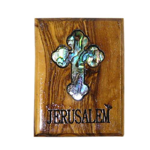 Olive Wood & Abalone Cross Magnet