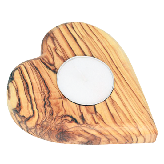 Olive Wood Heart Tealight Candle Holder