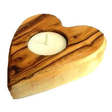Olive Wood Heart Tealight Candle Holder