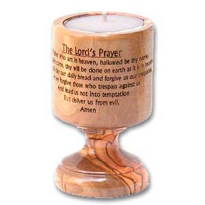 Olive Wood Lord's Prayer Tea Light Candle Holder