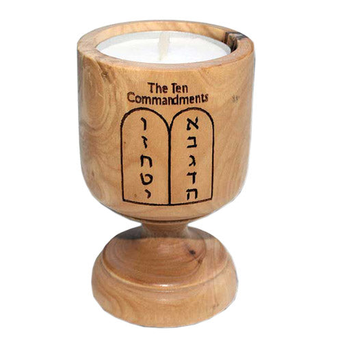 Olive Wood Ten Commandments Tea Light Candle