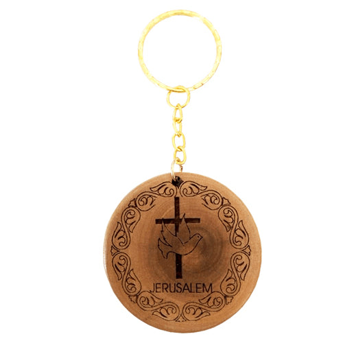 Dove & Cross Olive Wood Keychain