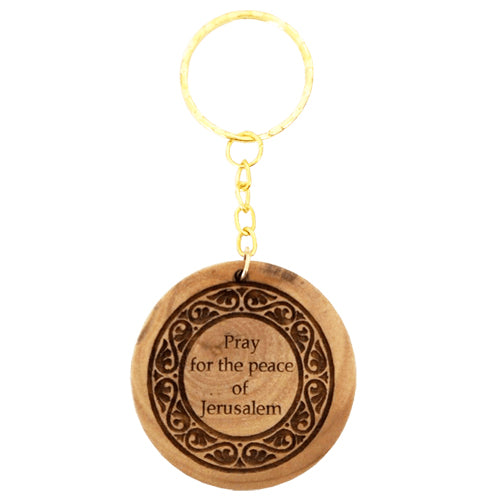Olive Wood Keychain - Pray for the Peace of Jerusalem