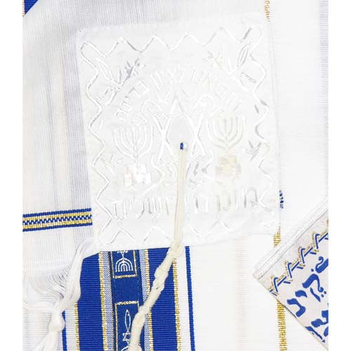 Prayer Shawl (27.5") Grafted-In  Blue/Gold
