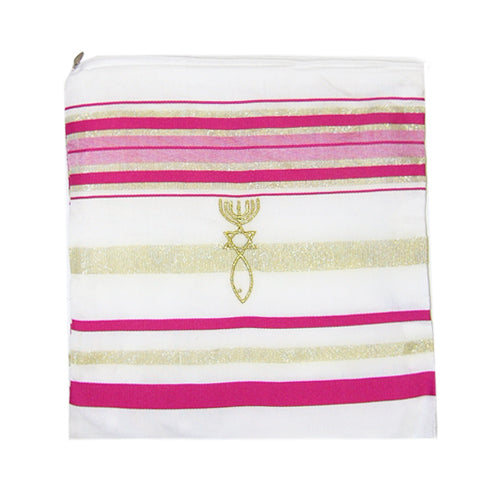 Prayer Shawl (22") Pink/Gold With Bag