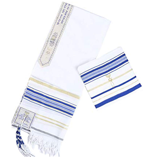 Prayer Shawl (22") Classic Blue/Gold With Bag