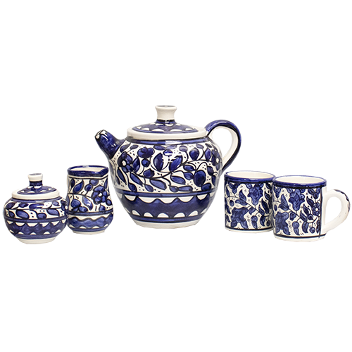 Armenian Ceramic Teapot Set - Blue Floral - M