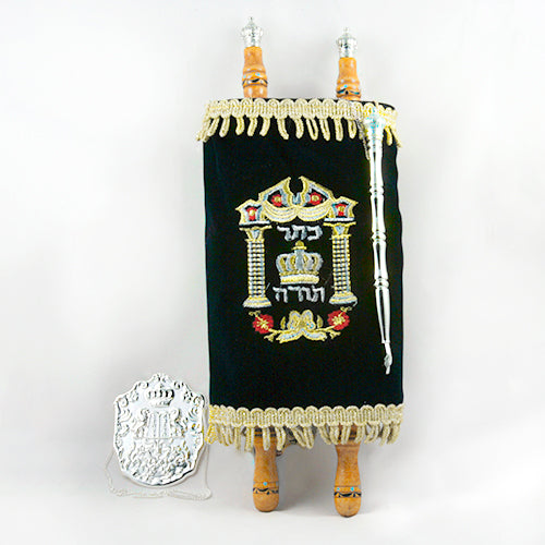 Torah Scroll with a Blue Velvet Cover and Accessories (13")