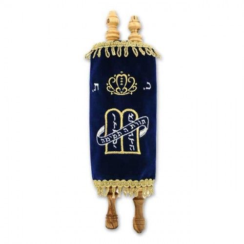 Torah Scroll with Navy Blue Velvet Cover - Medium (14"), Messianic, Hebraic Heritage, Judaica,   TS145.3